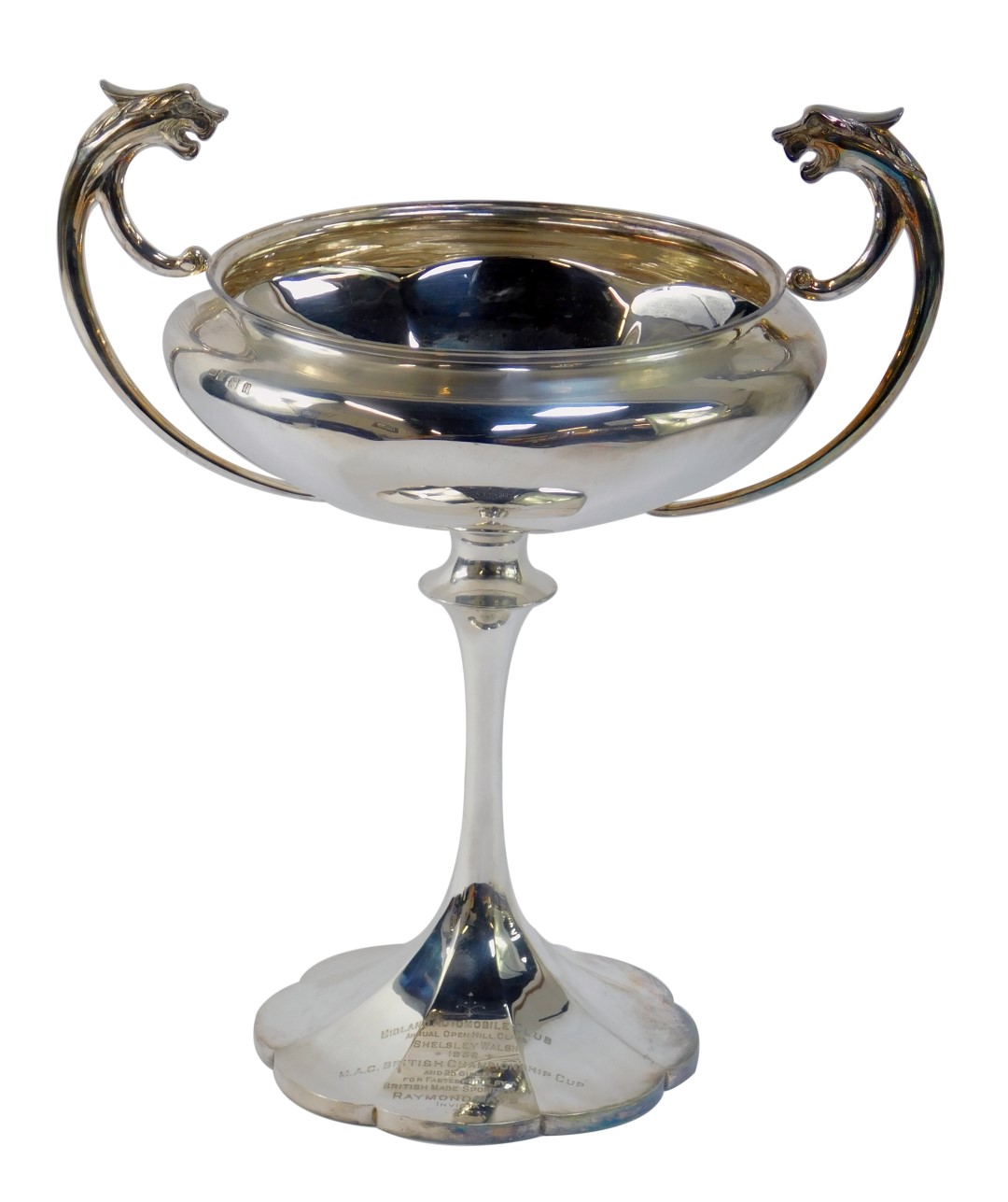 Motor Racing Interest. A George V silver two handled trophy awarded to Raymond Mays, the circular bo