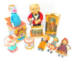 Various puppets, to include The Bartender, Continental figures, wind-up money box, figures, etc. (1