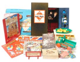 Various toys and games, comprising jigsaw puzzles, Fisherprice toys, Waddington's Go, Lotto, Monopol
