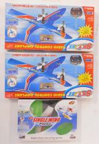 Three radio controlled model aeroplanes, comprising RC Single Wing plane by Silver Lit, and two Sky