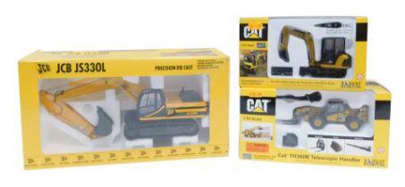 Three Norscott and Joal diecast construction models, comprising a CAT 1-50 scale TH360B telescopic h