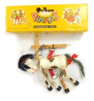 A Pelham Puppets horse, boxed.