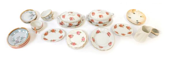 Two part doll's tea services, one decorated with pink roses and the other Fairlite Lustreware