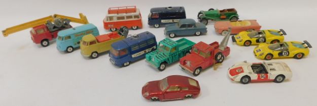 Diecast cars and vans, playworn, to include Corgi Land Rover 109WB, Mini Marcos, Comiton chassis, Re