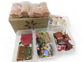 Various doll's house accessories, partial builds, furniture, dowels, rodding, paint, etc. (5 boxes)