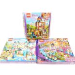 Lego Friends set, comprising 41340 Friendship House, Amusement Park Rollercoaster 41130, and Hart La
