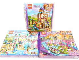 Lego Friends set, comprising 41340 Friendship House, Amusement Park Rollercoaster 41130, and Hart La