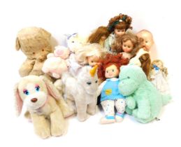 A collection of Leonardo Collection dolls, soft toys, Play by Play Talking Tots figures, etc. (1 box