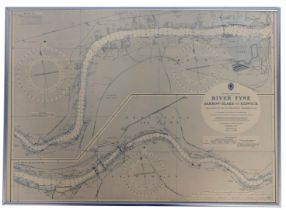A service map, for The England-East Coast River Tyne Jarrow Slake To Elswick, in clip frame, 70cm x
