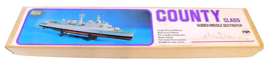 A PBM County Class kit built missile destroyer, boxed.