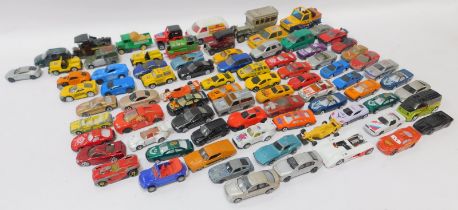 Diecast cars and trucks, playworn, to include Realtoy, Corgi, and others. (1 tray)