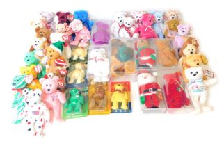 A collection of TY Beanie Bears, comprising blister pack American advertising bears, Christmas TY Be