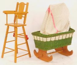 Doll's furniture, comprising a folding highchair and a rocking crib. (2)