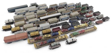 Hornby, Tri-ang and other OO gauge rolling stock, including plank wagons, milk tankers, oil tankers,
