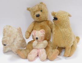 Various soft toys, to include Mid Century blonde jointed Teddy bear, seated dog, etc. (a quantity)