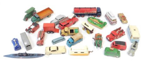 A group of diecast Dinky and Corgi toys, playworn, to include Royal Mail van, horse trailer, fire e