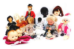 Various soft toys and dolls, to include ceramic headed Leonardo dolls, Palitoy doll's head, Pedigree