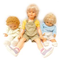 Two 1960s dolls, each with a plastic head, unmarked, and a Cabbage Patch doll.