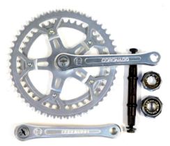 A Coronado bicycle chain ring and crank, with fixings, bearings and wheel hub axle. (1 tray)