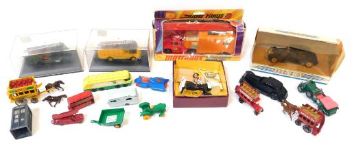 Diecast play worn vehicles, boxed Matchbox Super Kin's articulated horse box, Dinky Citroen CV, trac