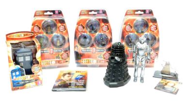 Doctor Who collectables, comprising The Micro Universe seven figure pack (x3), Doctor Who mini stick