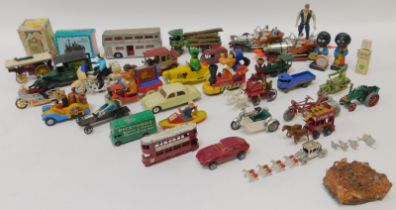 Diecast playworn vehicles, comprising Matchbox and Corgi, Goofy, Muppet Show, Kermit, box van, Sante
