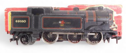 A Hornby Dublo three rail class N2 tank locomotive, 0-6-2, 69550, in BR black, in associated box.