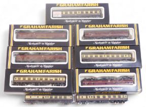 Graham Farish N gauge, including number 0681 BR 63ft mark 1 corridor second coach, number 0771 BR 57