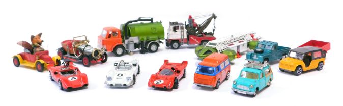 Diecast vehicles, playworn, to include Dinky Toys eagle, Corgi Comics Basil Brush's car, Corgi Chitt