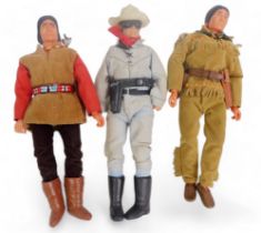 Marx Toys Lone Ranger figures, including The Line Ranger, Red Sleeves and Tonto. (3)