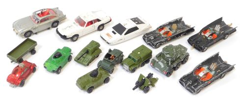Diecast play worn vehicles, to include Matchbox Mercedes trailer, Corgi toys Saladin armored car, Ba