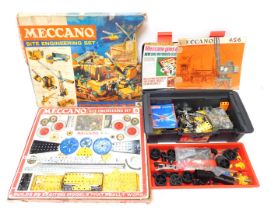 A Meccano Site Engineering set, No 5, and a toolbox containing assorted Meccano.