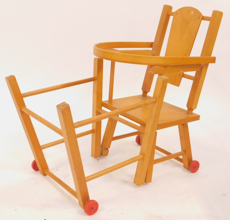 Doll's furniture, comprising a folding highchair and a rocking crib. (2) - Image 2 of 3