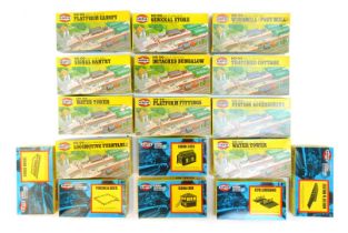Airfix HO/OO gauge model kits, to include signal box, engine shed, level crossing, fencing and gates