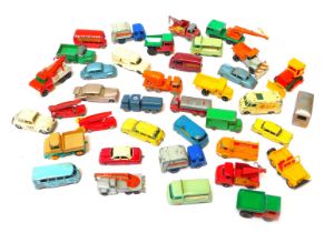 Various diecast vehicles, mainly by Lesney, play worn, to include trucks and cars. (1 box)