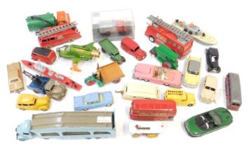 Diecast vehicles, playworn, to include Dinky car transporter, Dinky fire engine 955, Shadow, truck,