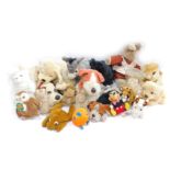 Soft toys, to include Mickey Mouse, Scottie dog, Andrex puppy, donkey, large black cat, etc. (1 box)