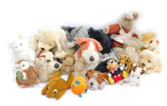 Soft toys, to include Mickey Mouse, Scottie dog, Andrex puppy, donkey, large black cat, etc. (1 box)