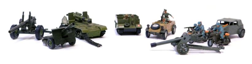 Diecast vehicles, playworn, to include Britain's Kubelwagen, US fighter tankers, baron gun carrier a