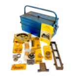 A blue cantilever toolbox and contents, comprising bicycle spares and repairs, rods, brake parts, fo