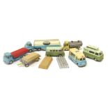 Diecast vehicles, playworn, comprising Corgi Ford James caravan, Smith's carrier van, Corgi Major bi