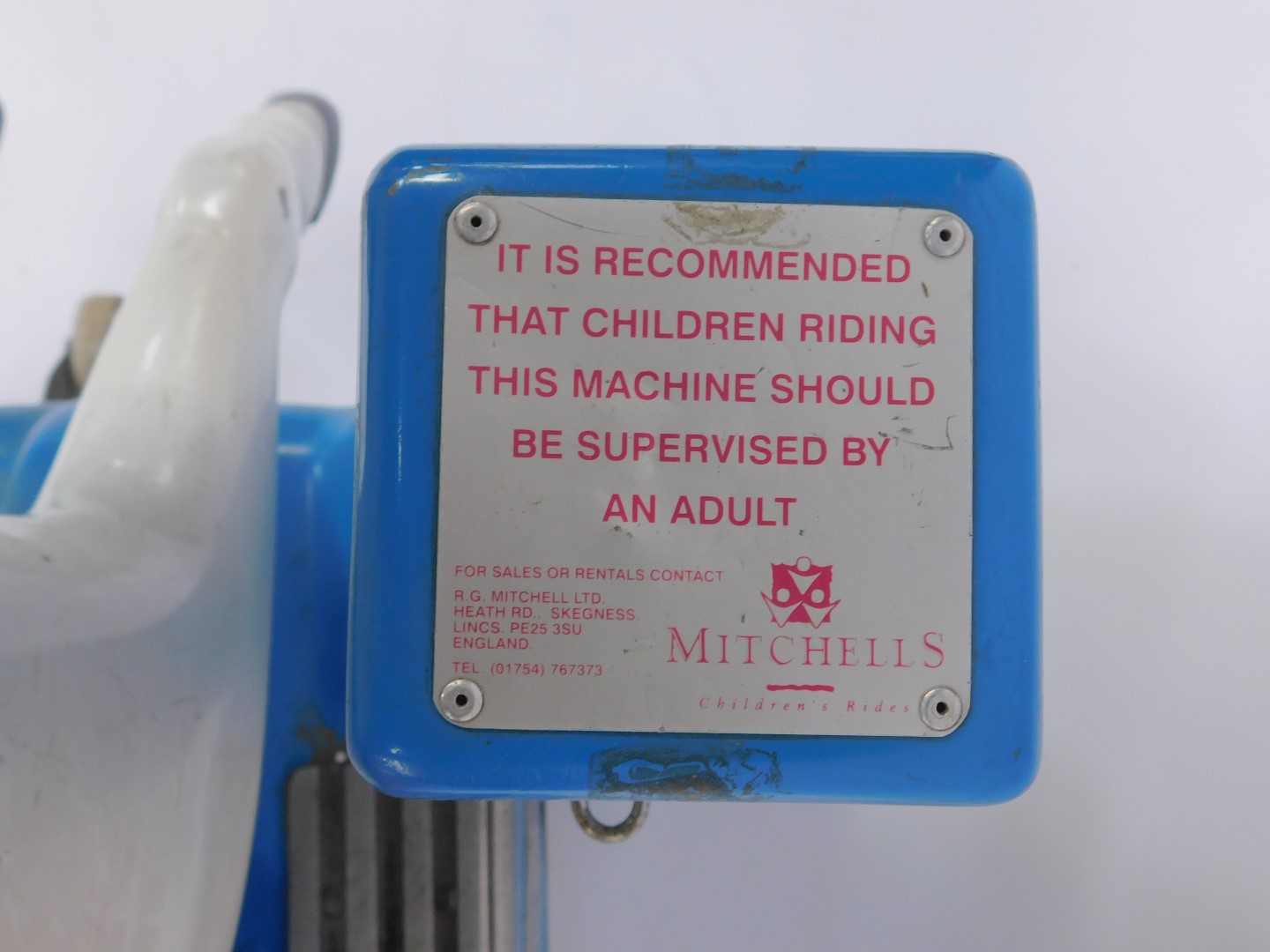 A Mitchell's RGM fairground horse ride, on a blue base with coin payment section, the plastic horse - Image 3 of 6
