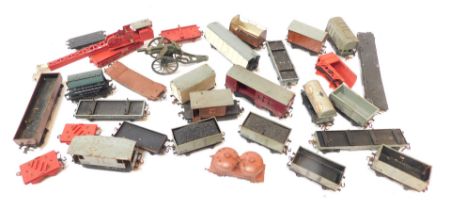 Hornby OO rolling stock, including break down crane, plank wagons, buggy bolster wagons, etc. (1 tra