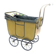 A 1950s Triangtois (Line Bros ltd) doll's pram, with a brown painted base, and floral hood, 66cm hig