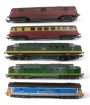Lima diesel locomotives, including class 55 locomotive Meld D9003 in BR two tone green, a class 50 l