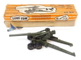 A Crescent toys Long Tom US artillery diecast gun, boxed, number 155.