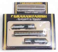 Graham Farish N gauge class 43 HST three car set Great Western, number 0722 75ft mark 3 bogey coach