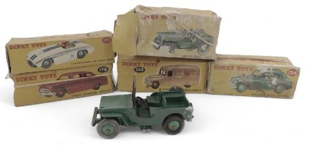 Dinky Toys boxed diecast, including 253 Daimler ambulance, 170 Ford four door Sedan, Universal Jeep,