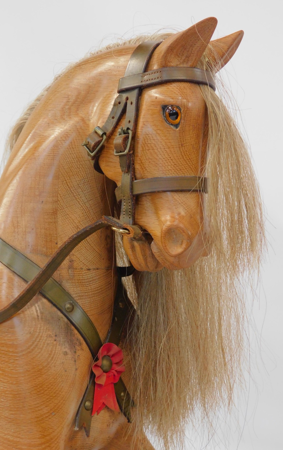 A Stevenson Brothers of England waxed oak rocking horse, No 1011, 1992, with real horse hair mane an - Image 4 of 5