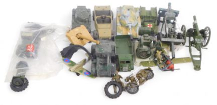 Corgi, Britains and other playworn military diecast, including Corgi M60 AI Medium tank, Britains Ku